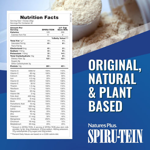 Natures Plus SPIRU-TEIN Shake - Cookies & Cream - 2.3 lbs, Plant Based Meal Replacement, 30 Servings