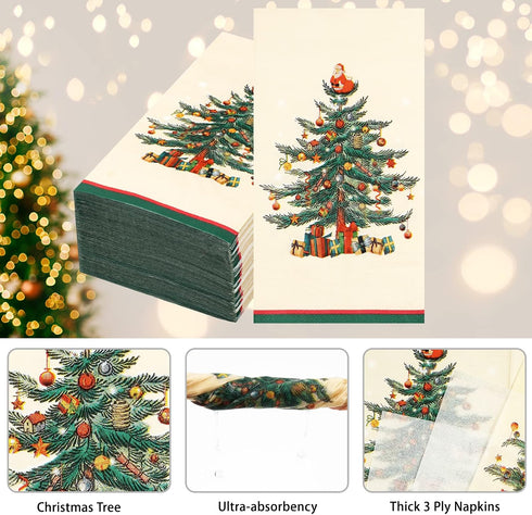 Homlouue 100 3 PCS Christmas Napkins Disposable, Ply Paper Christmas Tree Napkins, Decorative Napkin for Bathroom Home