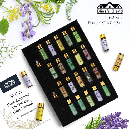 Pure Essential Oil Set - 20 Pcs for Oil Diffuser, Candle Making, Home, Skin Care, Aromatherapy - Tea Tree, Lavender,