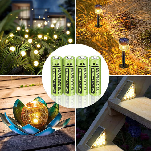 Rechargeable AA Batteries, Ni-MH Double A Solar Batteries High Capacity 1.2V Pre-Charged for Outdoor Solar Lights, String Lights, Pathway Lights (AA-1000mAh-12pack)