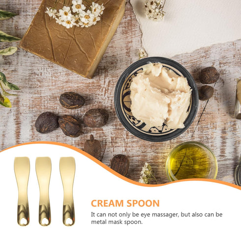 3pcs Makeup Spatula - Small Alloy Face Cream Spoon for Reusable Mask Scoop and Beauty Tools (Golden)