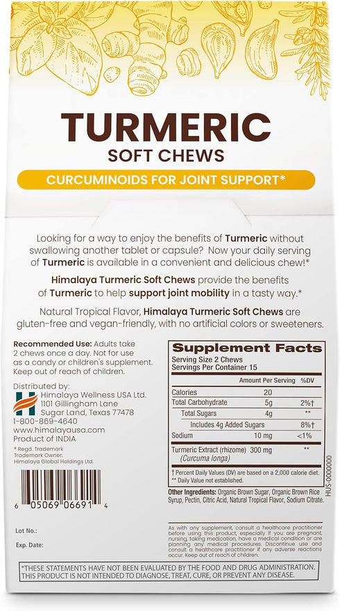 Himalaya Turmeric Chews with Curcumin for Healthy Joint Support, 300 mg Extracts per Serving, 30 Soft Chews