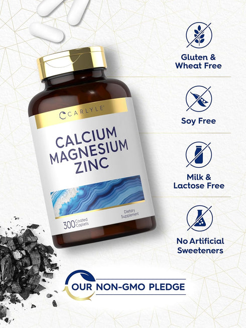 Carlyle Calcium Magnesium Zinc, 300 Caplets, Vegetarian, Non-GMO, Gluten Free Supplement