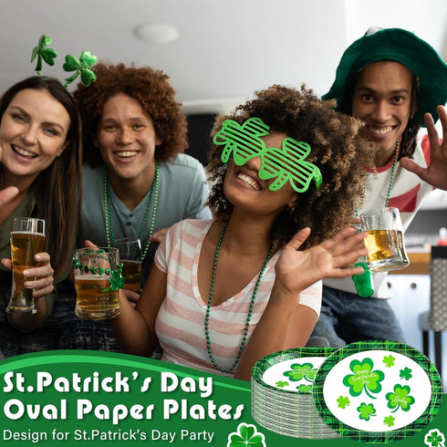 Hushee 100 Count 11 9 Inches St. Patrick's Day Oval Green Paper Plates Platter Bulk x Party Plate Disposable Dinner