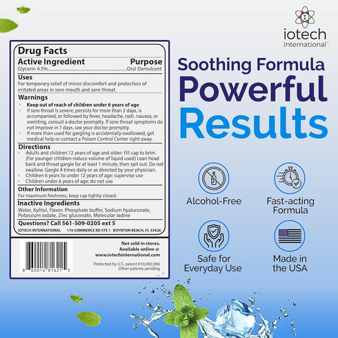 recommended 16 oz ioRinse STR (Sore Throat Relief) Professional Strength Gargle. Instantly soothes inflamed throats.