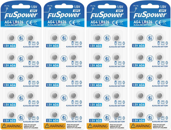 AG4 LR626 Battery 376 377 SR626SW 1.5V Alkaline Coin Cells (40 Count Pack)
