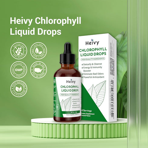 Heivy Chlorophyll Liquid Drops: Internal Deodorizer, Detox & Cleanse, 100% Natural, 2 fl oz (60ml)