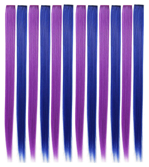 YaFex 12 Pcs 22 Inch Clip in Hair Extensions, Long Straight Colored Hairpieces for Women Kids Girls (Purple + Sapphire
