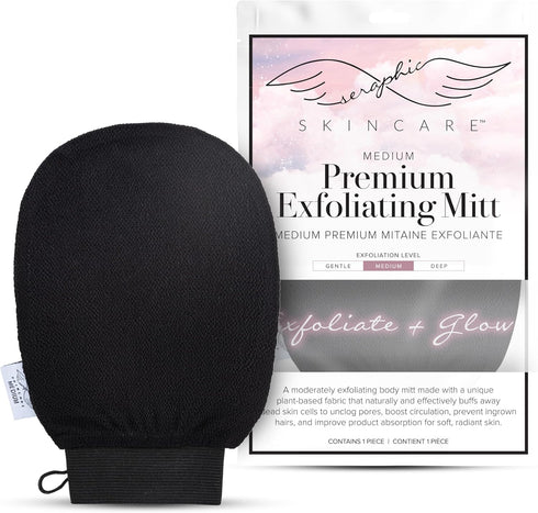Seraphic Skincare Premium Exfoliating Mitt, Medium Viscose Fiber Korean Glove for Normal to Dry Skin, Body Exfoliator