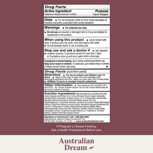 Australian Dream Back Pain Cream - Soothing, Non-Greasy Pain Relief Cream - Strong Muscle Pain Relief Cream Good for Neck, Body, Muscle Aches, or Back Pain - 2 oz Jar