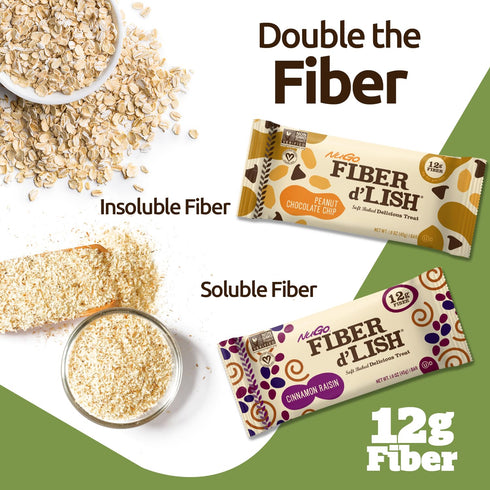 NuGo Fiber d'Lish Peanut Chocolate Chip, 12g High Fiber, Vegan, 160 Calories, 16 Count