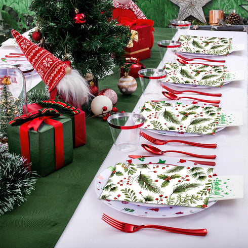 SMUAENSS 100 3-Ply PCS Christmas Paper Napkins, Berries Pine Guest Napkins, Greenery Christmas Bathroom Disposable Hand