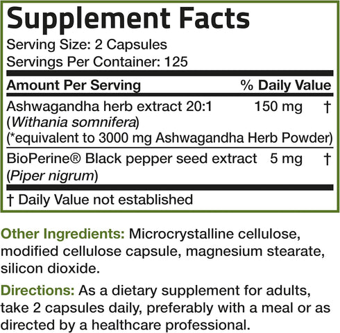 Bronson Ashwagandha Extra Strength Stress & Mood Support | 250 Vegetarian Capsules