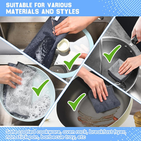 10 Pcs New Upgrade 2-Layer Non-Scratch Wire Dishcloth, Kitchen Cleaning Dish Rags for Cookware, Sinks, Dishes