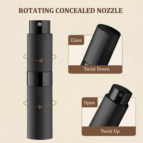 LISAPACK 8ml Stripe Perfume Atomizer Spray Bottle, 3pcs Travel Cologne Sprayer (Black, Silver, Blue)