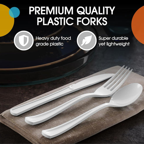 150 Pack White Plastic Cutlery Set, Heavy Duty Disposable Plastic Utensil Sets for Party Supplies