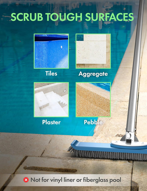 KEMANO Heavy Duty Deck/Pool Scrub Brush - Industrial-Grade Silicon Carbide Bristles & Reinforced Frame for Patio, Wood