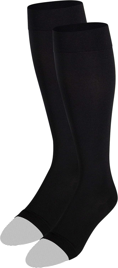 NuVein Medical Compression Stockings, 20-30 mmHg Support for Women & Men, Knee Length, Open Toe, Black, 3X-Large
