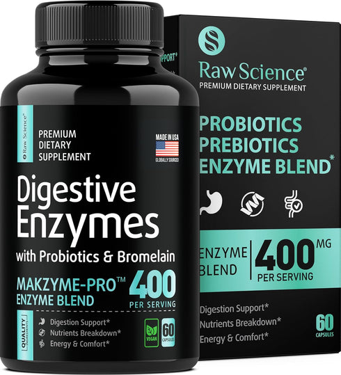 Digestive Enzymes with Probiotics - 60 Pills for Women & Men, Bloating Relief & Gut Health with Bromelain, Papaya &