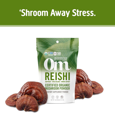 OM Mushroom Superfood Reishi Organic Mushroom Powder, 3.5 Ounce, 50 Servings, Adaptogen, Stress & Immune Support