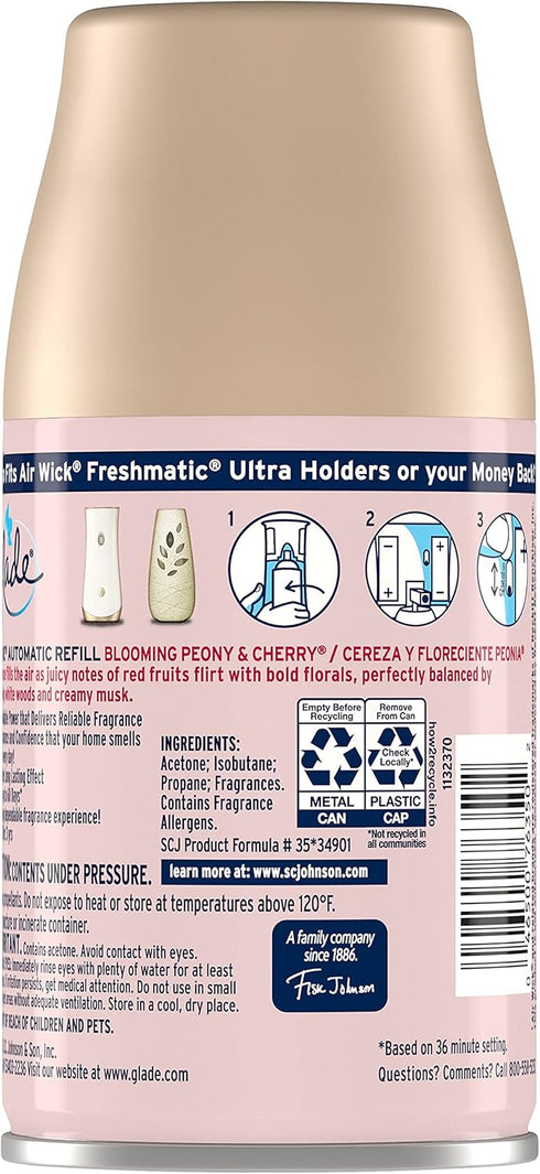 Glade Automatic Spray Refill, Air Freshener for Home, Blooming Peony & Cherry, 6.2 Oz