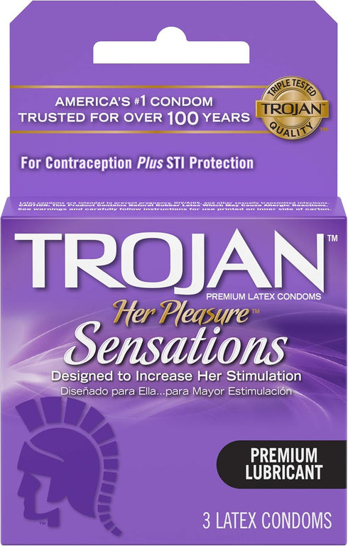 Trojan Her Pleasure Premium Lubricant 3 Latex Condoms, 1 Pack