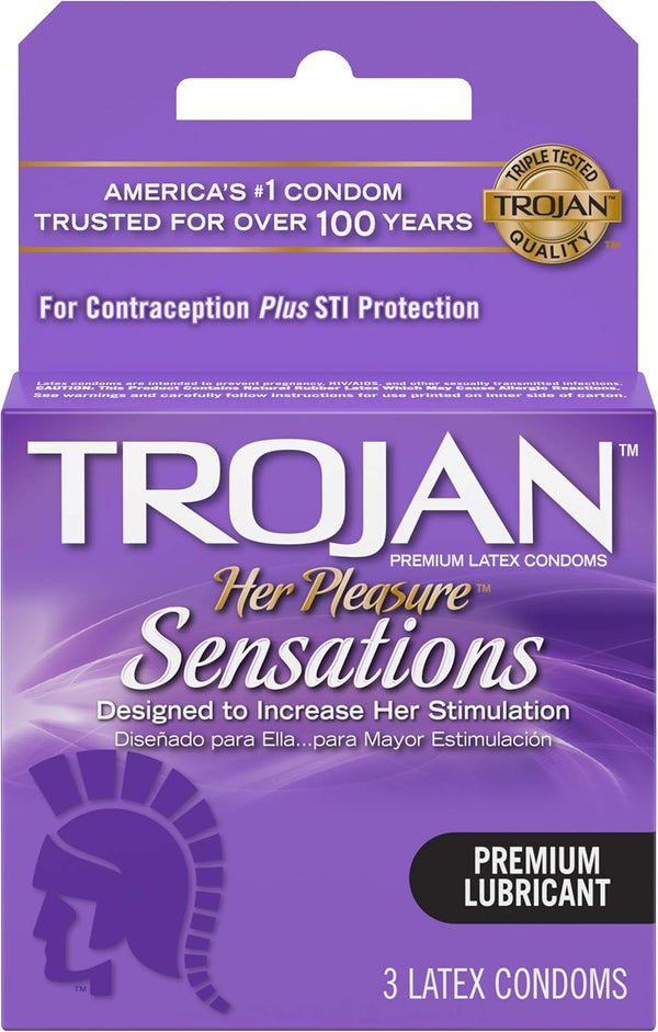 Trojan Her Pleasure Premium Lubricant 3 Latex Condoms, 1 Pack