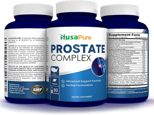 NusaPure Saw Palmetto Prostate Complex - 90 Capsules (Plant Sterol Complex, Nettle Root, Pygeum Bark, Graviola)