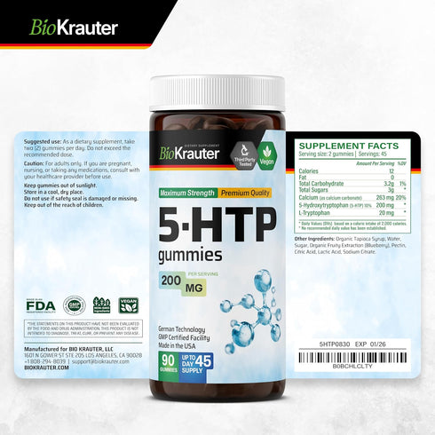 5 HTP Supplement Gummies, 5-HTP 200mg Relaxation Support, 90 Vegan Pectin Based Chews