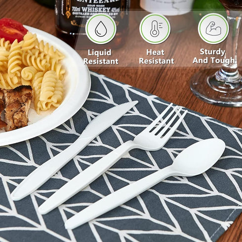 Compostable Spoon, 100 Biodegradable Silverware for Party, Large Disposable Utensil, Eco-Friendly Durable Heat Resistant