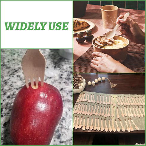 100 Pack Disposable Wood Cutlery Spoons - Biodegradable Earth Friendly Wooden Spoons, 6.3 Inch Length