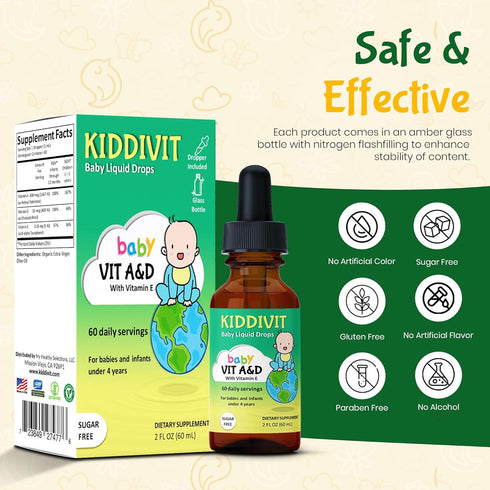 Immune 60 2oz Kiddivit Baby Vitamin A&D Liquid Drops with Vitamin E Gentle & Vision Support Supplement Daily Servings
