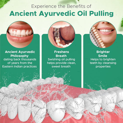 Ayurvedic Oil Pulling Rinse for Teeth and Gums - Alcohol Free Mouthwash for Fresh Breath, Mint Oral Rinse - 8 Fl Oz