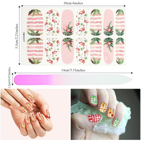 Maitys 168 Pieces Nail Strips, 12 Sheets Summer Full Wrap Nail Polish Stickers with File Manicure Kits for Women DIY