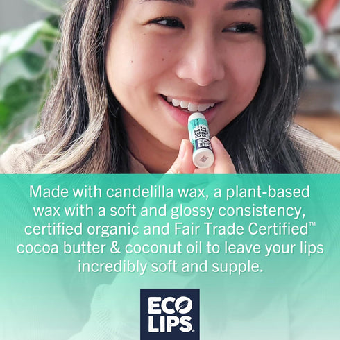 Vegan Lip Balm Sweet Mint by Eco Lips, 3 Pack Natural Bee Free with Candelilla Wax, Organic Cocoa Butter