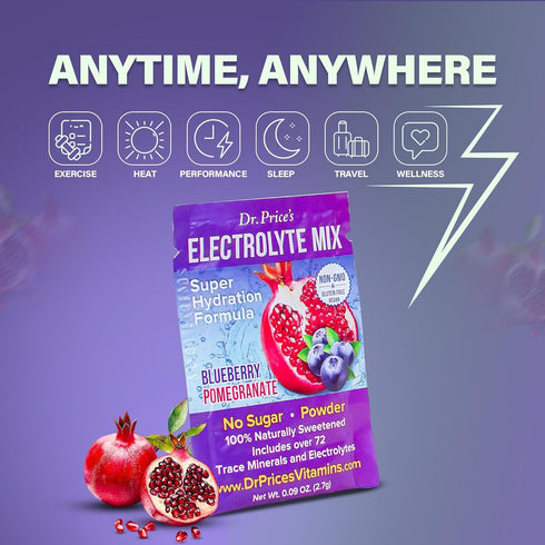 Dr. Price’s Electrolyte Mix, Sugar-Free Hydration Powder, Blueberry-Pomegranate (30 Packs)