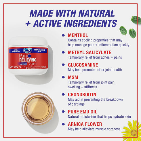 Blue Goo Pain Relieving Cream, Maximum Strength for Back/Neck Pain, Made with 100% Pure Emu Oil (4 oz, 2 Pack)