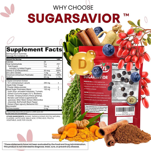 Gummies GLP1 Gummies 60 Count Sugar Savior Ceylon Cinnamon Berberine Apple Cider Vinegar Artichoke Turmeric Blueberry