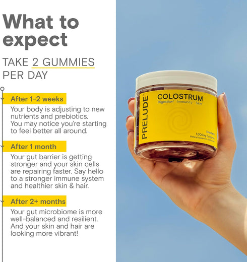 Prelude Bovine Colostrum Supplement, Grassfed Gummies for Muscle Recovery & Gut Health, Made in USA
