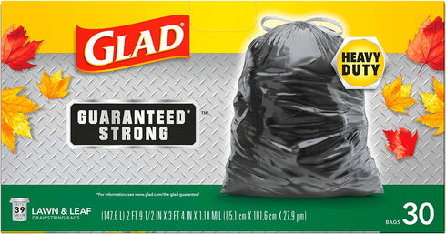 Glad Extra Large Drawstring Lawn and Leaf Bags, 39 Gallon, 30 Count