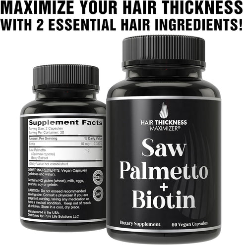 Saw Palmetto + Biotin Advanced 2-in-1 Combo, Vegan Capsules Supplement for Hair Growth, DHT Blocker for Men and Women