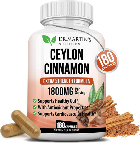 1800mg Organic Ceylon Cinnamon Capsules, 180 Count, Supports Joints, Inflammatory Responses, Antioxidant Health