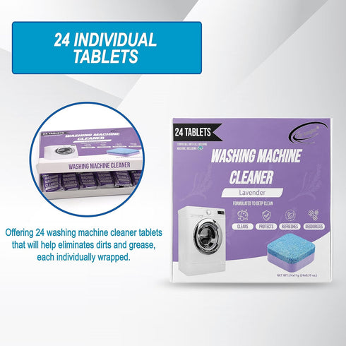 Air Jungles Washing Machine Cleaner Tablets, 24 Count, Lavender Scent, Deep Cleaning for Front and Top Load Washers
