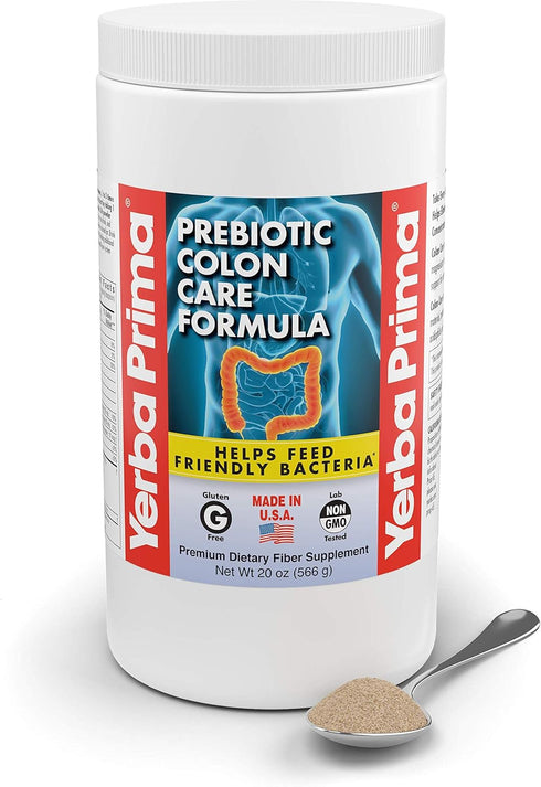 Yerba Prima Prebiotic Colon Care Formula - 20 oz Powder Pack of 2, Natural Fiber Supplement for Men & Women