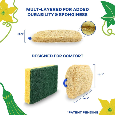 All Natural Loofah Kitchen Sponge, 4 Pack, Eco-Friendly and Compostable Sponges for Dishes