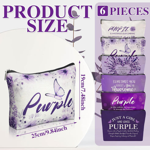 Hillban 6 Pcs Purple Makeup Bag Gifts Purple Lover Gift Purple Inspirational Zipper Cosmetic Pouch Christmas Gifts Purple Makeup Toiletry Bag for Girls Purple Lover Travel Birthday Graduation