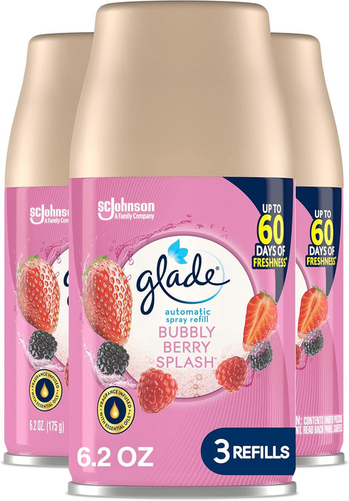 Glade Automatic Spray Refill, Bubbly Berry Splash Air Freshener for Home and Bathroom, 6.2 Oz, 3 Count