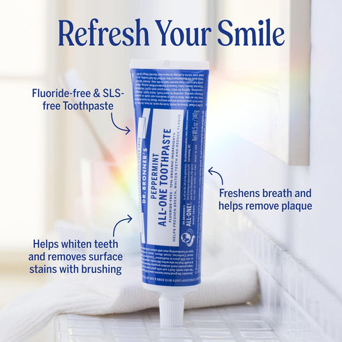 Pack 70% (5oz, 4-Pack) Dr. Bronners - All-One Toothpaste Variety - Peppermint & Spearmint, Organic Ingredients