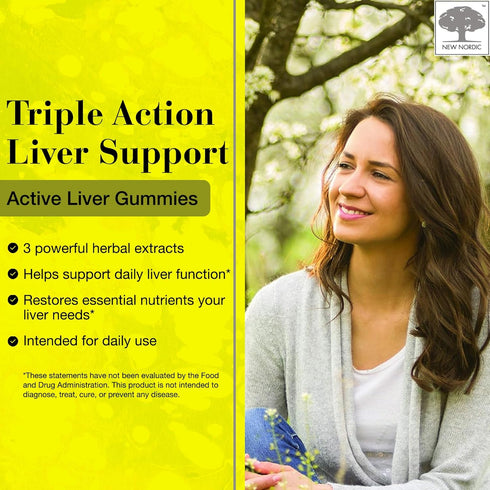 NEW NORDIC Active Liver Gummies | Milk Thistle, Artichoke & Turmeric | Natural Peach & Mango Flavor | Sugar Free, Gluten Free & Vegan | 60 Count (Pack of 1)