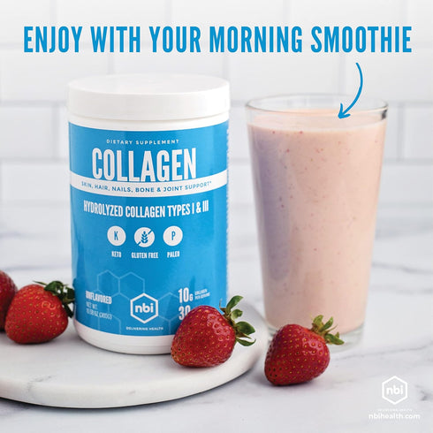 NBI Unflavored, Collagen Peptides Powder, Paleo- and Keto Friendly, Type I and III Hydrolyzed Collagen, Amino Acids